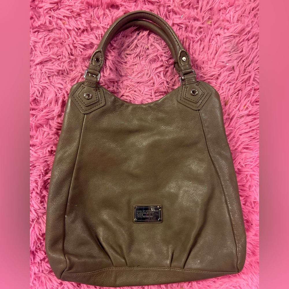 Marc Jacobs XL Brown Taupe Leather Hobo Purse Workwear